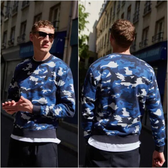 The Kooples X Sport Blue Camouflage Crew Sweatshirt | Size L - Picture 16 of 16